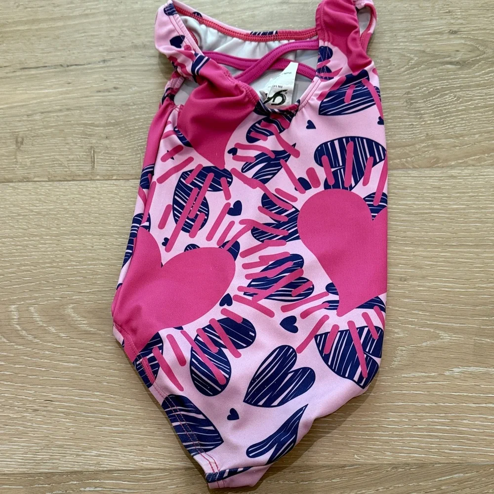 GK Pink and Blue Kids XS (4-5) Heart Leotard